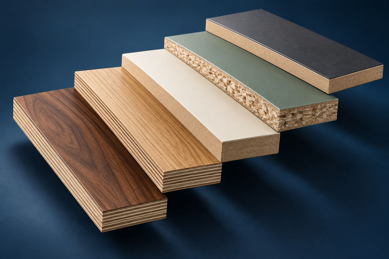 Laminate and wood veneer panels on different core thicknesses